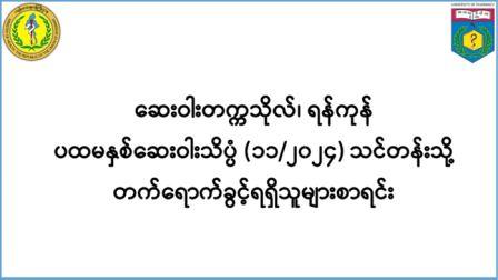 ဆေးဝါးတက္ကသိုလ်၊ရန်ကုန် ပထမနှစ်ဆေးဝါးသိပ္ပံ(၁၁/၂၀၂၄)သင်တန်းသို့ တက်ရောက်ခွင့်ရရှိသူများစာရင်း                                                                                                                                                                  